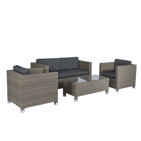 Loungeset Polyrattan Sitzecke Grau Bari Pure Garden Living