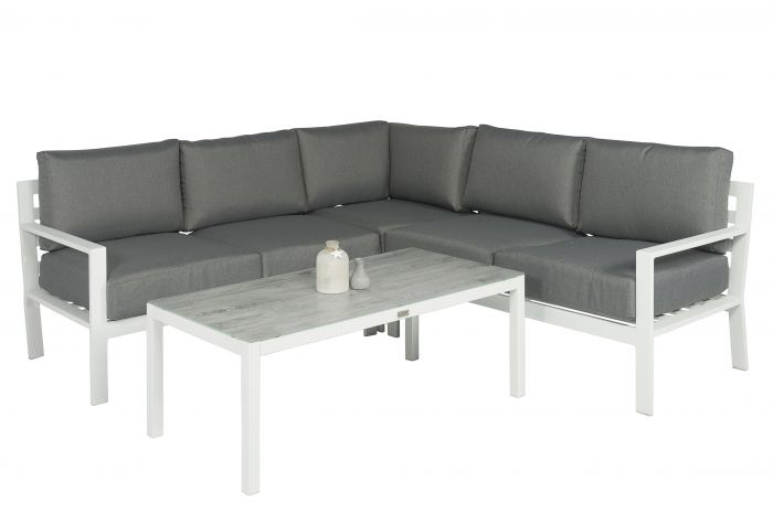 Lounge Set Eckbank Aluminium Jakarta Weiss Grau Pure Garden Living Heuts