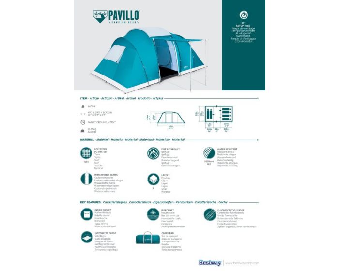 【アウトドア】 BESTWAY pavillo Family Ground 6 Bestway Pavillo Family Ground 6 Campingzelt | Heuts.de