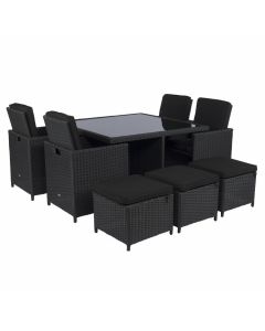 Gartenlounge Dining Polyrattan "Cube" Schwarz - Pure Garden & Living
