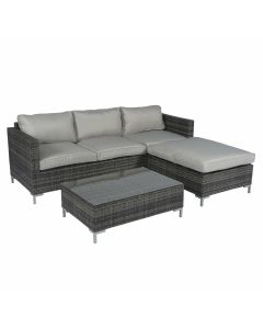 Loungeset Ecksofa Polyrattan "Chili" mit Chaiselongue - grau - Pure Garden & Living 