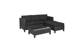 Garten Lounge Polyrattan Ecksofa 3-Sitzer schwarz "Lima" - Pure Garden & Living