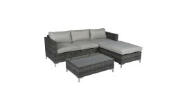 Loungeset Ecksofa Polyrattan "Chili" mit Chaiselongue - grau - Pure Garden & Living 